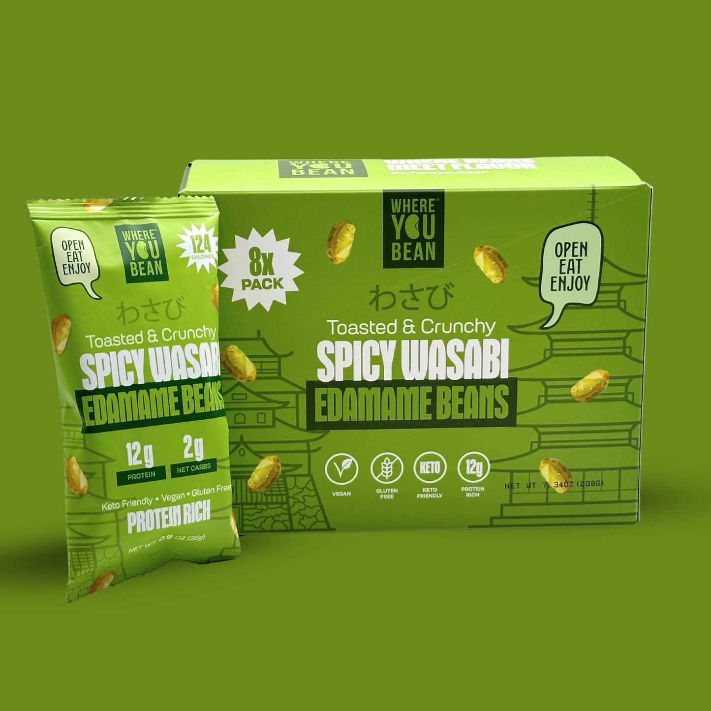 Spicy Wasabi - Toasted & Crunchy Edamame Snacks (8 pack)